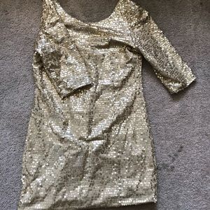 LOVE Gold Sequin 3/4 Sleeve Dress